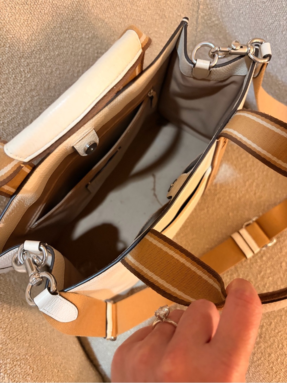 Coach White Leather Tote with Tan Branded Straps - Picture 6 of 7